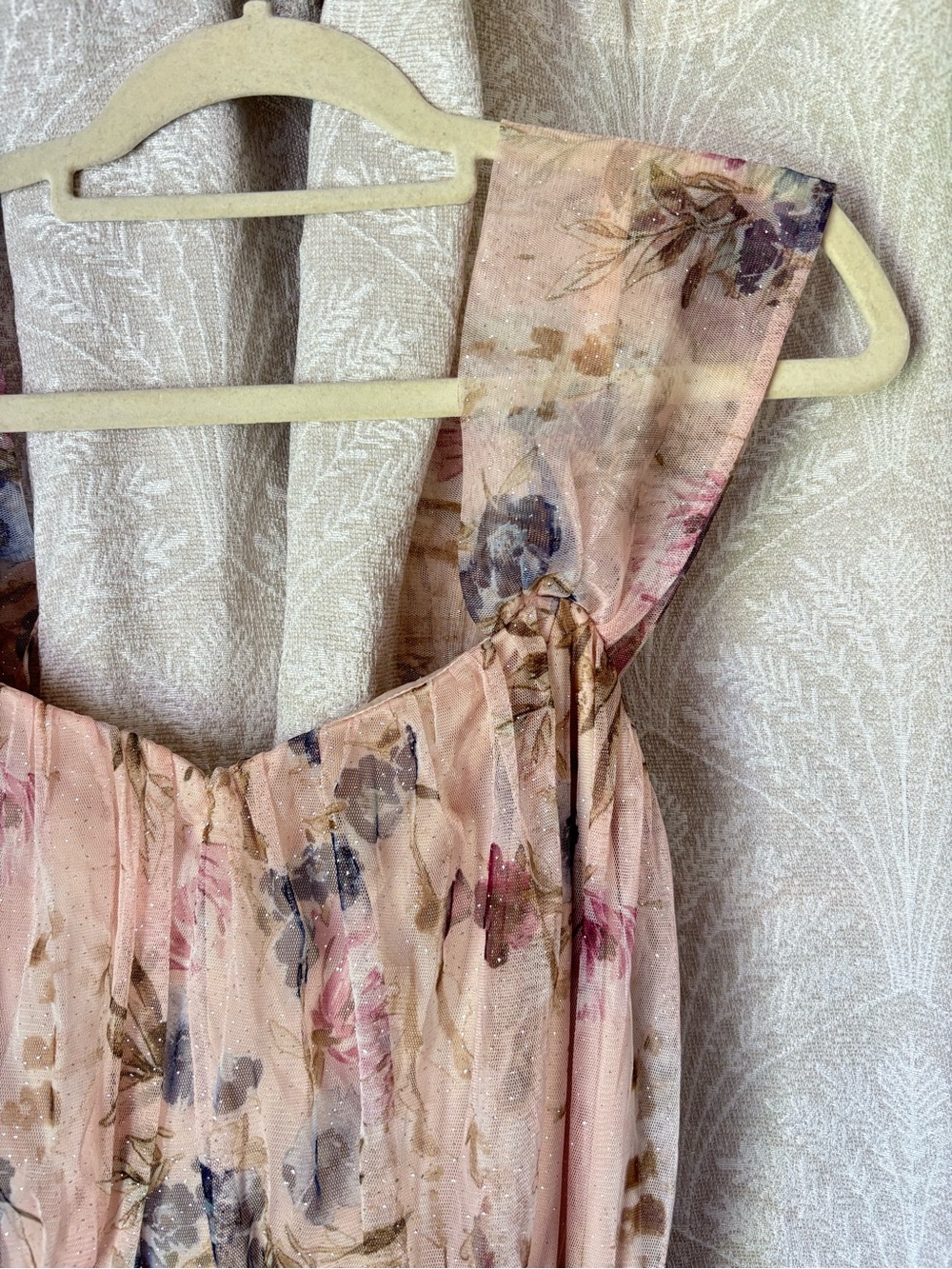 Candalite Floral Pink Chiffon Sparkle Maxi Dress PL - Picture 3 of 4